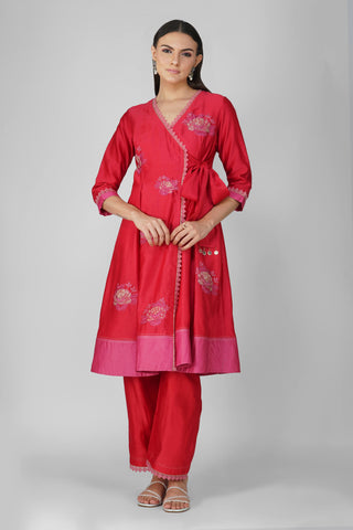 Red starry rose two-tone angrakha set