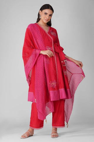 Red starry rose two-tone angrakha set