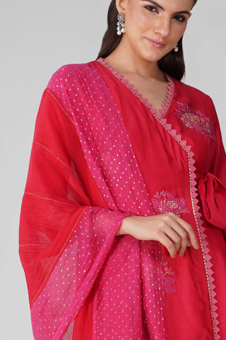 Red starry rose two-tone angrakha set