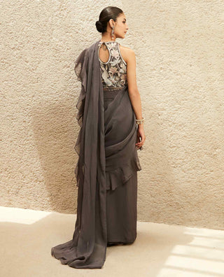 Gray millennial ruffled saree set