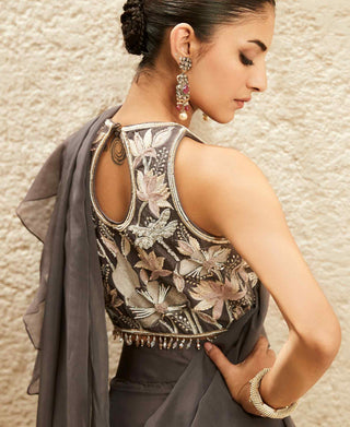 Gray millennial ruffled saree set