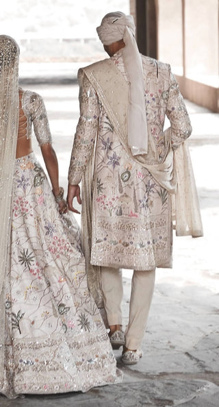 Cream udaibagh sherwani set