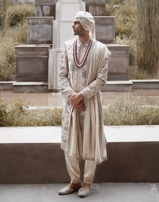 Cream udaibagh sherwani set