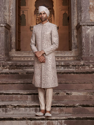 Salmon vintage silver needle nandigram sherwani set