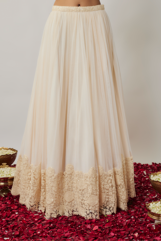 Ivory sequin and thread embroidered floral lehenga set