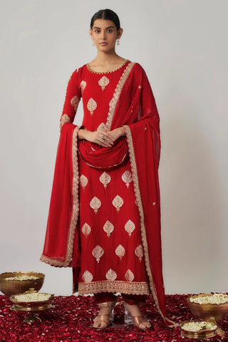 Sindhoori red georgette benarasi kurta pants set