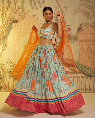 Aqua blue crepe silk lehenga set