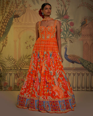 Tangerine corset anarkali and dupatta