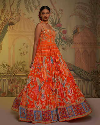 Tangerine corset anarkali and dupatta