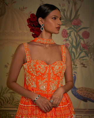 Tangerine corset anarkali and dupatta