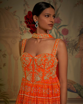 Tangerine corset anarkali and dupatta