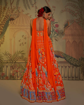 Tangerine anarkali and lehenga set