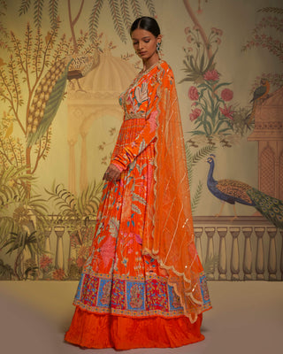 Tangerine anarkali and lehenga set