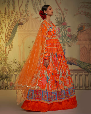 Tangerine anarkali and lehenga set