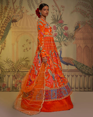 Tangerine anarkali and lehenga set