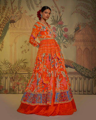 Tangerine anarkali and lehenga set