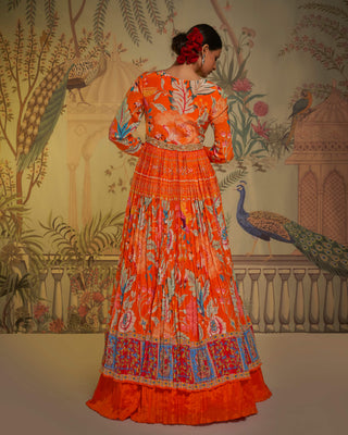 Tangerine anarkali and lehenga set