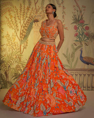 Tangerine corset anarkali and dupatta