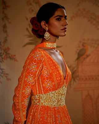 Tangerine patola anarkali and dupatta