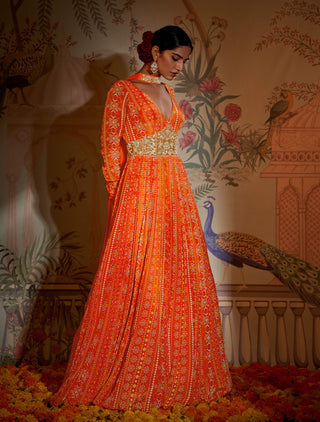 Tangerine patola anarkali and dupatta