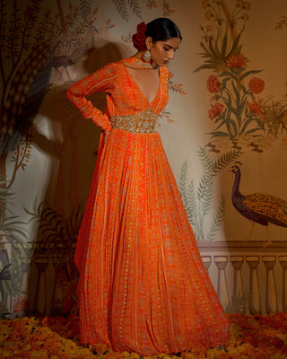 Tangerine patola anarkali and dupatta