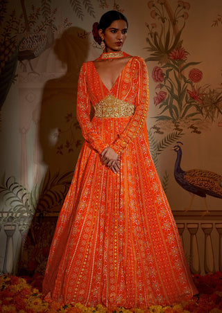 Tangerine patola anarkali and dupatta