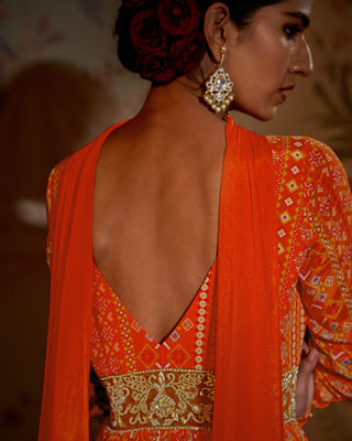 Tangerine patola anarkali and dupatta