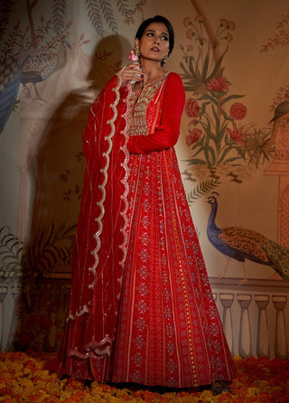 Scarlet yoke patola anarkali and dupatta