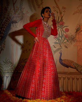 Scarlet yoke patola anarkali and dupatta