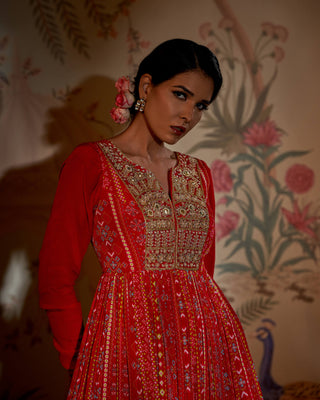 Scarlet yoke patola anarkali and dupatta