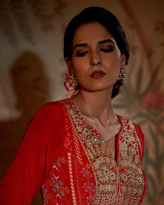 Scarlet yoke patola anarkali and dupatta