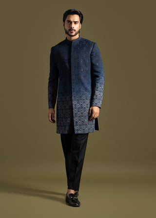 Navy blue to gray achkan set