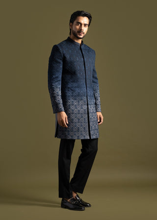 Navy blue to gray achkan set