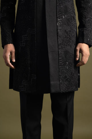 Black double panel achkan set