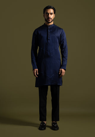 Navy blue linen satin kurta and pants