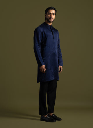 Navy blue linen satin kurta and pants