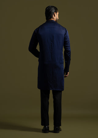 Navy blue linen satin kurta and pants