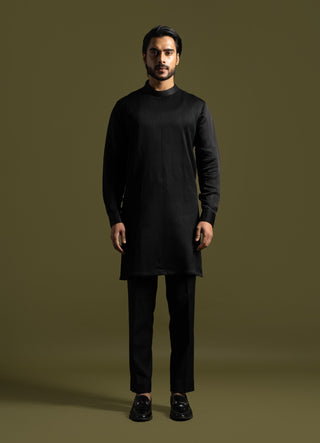 Black linen satin kurta and pants