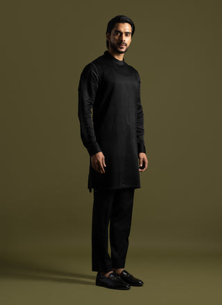 Black linen satin kurta and pants