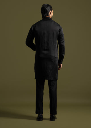 Black linen satin kurta and pants