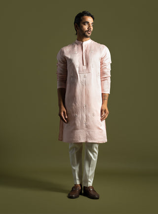 Powder pink linen satin kurta and pants