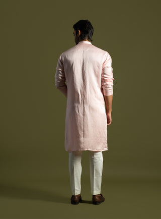 Powder pink linen satin kurta and pants