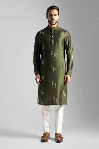 Olive green linen kurta and pants