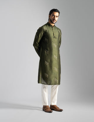 Olive green linen kurta and pants