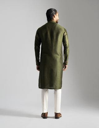 Olive green linen kurta and pants