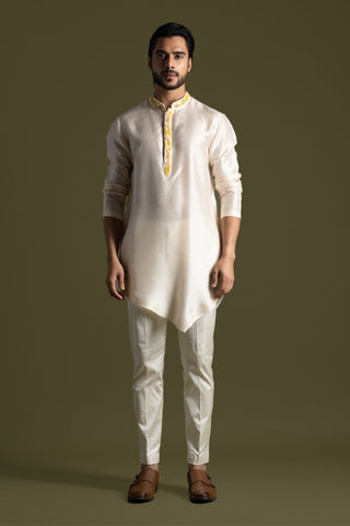 Cream asymmetric kurta and pants