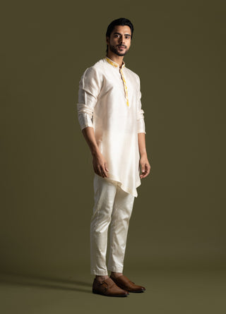 Cream asymmetric kurta and pants