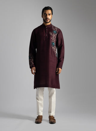 Maroon silk kurta and pants