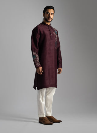 Maroon silk kurta and pants