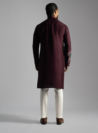 Maroon silk kurta and pants